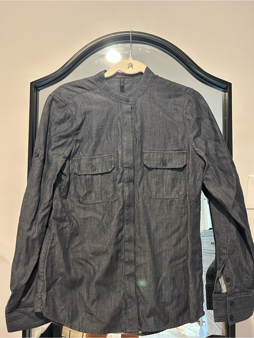 BCBGMaxAzria womens denim Button-Up shirt
